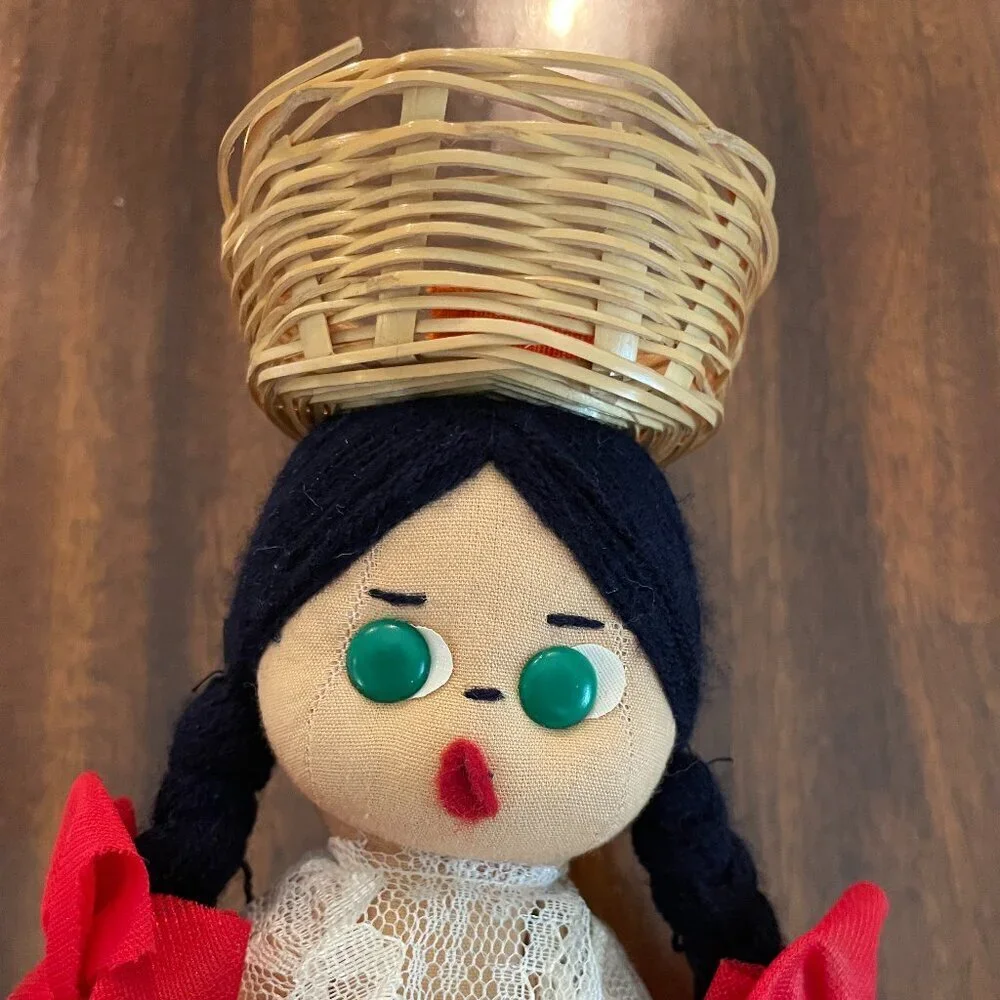 Vintage Mexican Folk Art Rag Doll with Basket 10